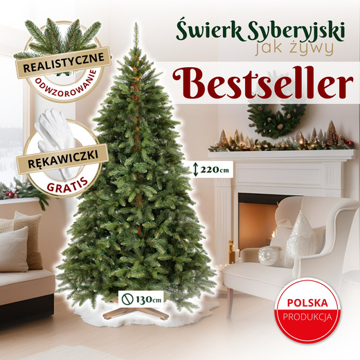 Choinka sztuczna 220 cm Premium Royal Trees świerk syberyjski z drewnianym stojakiem