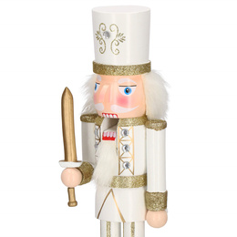 Dziadek do orzechów 38 cm z mieczem, drewniany żołnierzyk kremowo-złoty, figurka świąteczna
