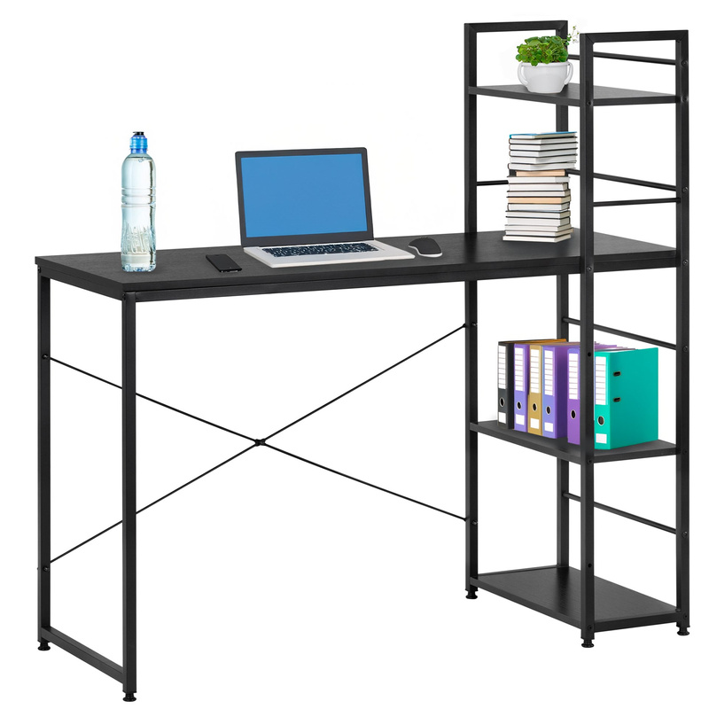 Biurko komputerowe z regałem nowoczesne, stolik loft 120x48x122 cm czarne