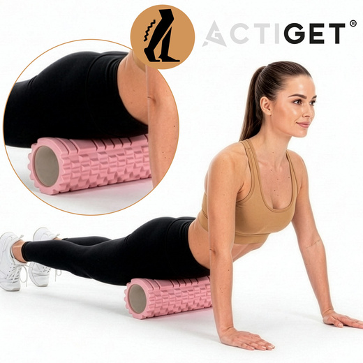 Wałek do masażu, średnio twardy, roller z wypustkami, różowy