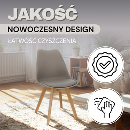 Krzesło skandynawskie do kuchni salonu jadalni Verde tapicerowana poduszka szare