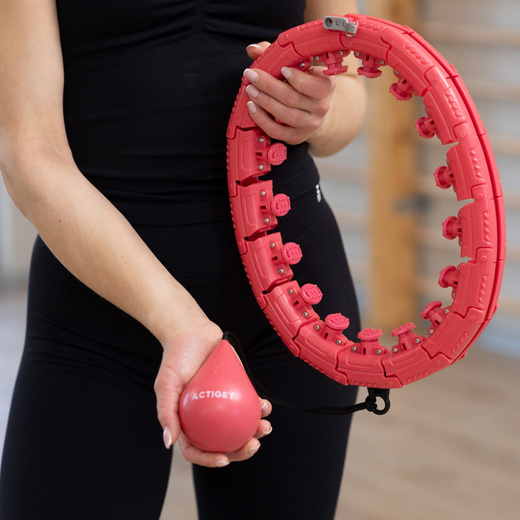 Hula hop z obciążeniem 24 elementy składane, z wypustkami do treningu cardio i fitness, czerwone