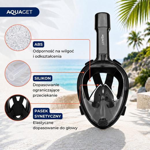 Maska do nurkowania L/XL pełnotwarzowa, z rurką, AntiFog, DryTop do snorkelingu regulowana