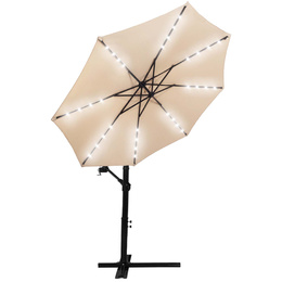Parasol ogrodowy z oświetleniem led na wysięgniku 300 cm składany na balkon, taras ecru 