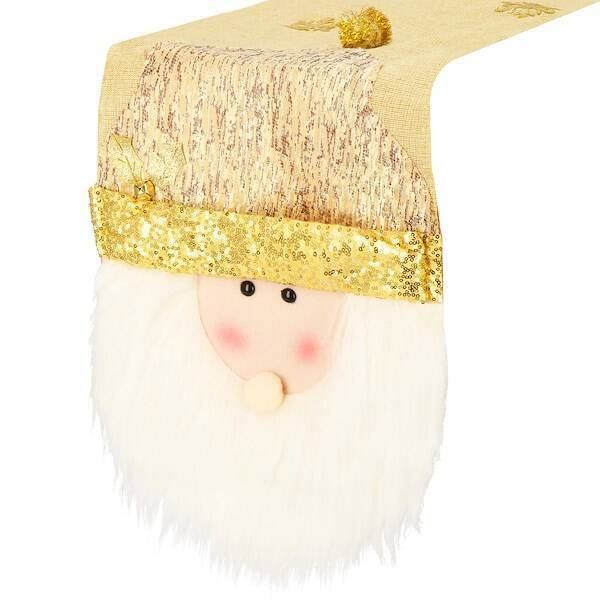 Bieżnik na stół 205x30cm obrus świąteczny z mikołajem złoty