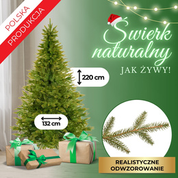 Choinka sztuczna 220 cm świerk naturalny z metalowym stojakiem
