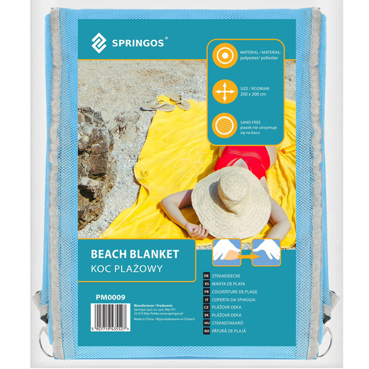 Koc plażowy sand free 200x200 cm mata plażowa dwuwarstwowa niebieska