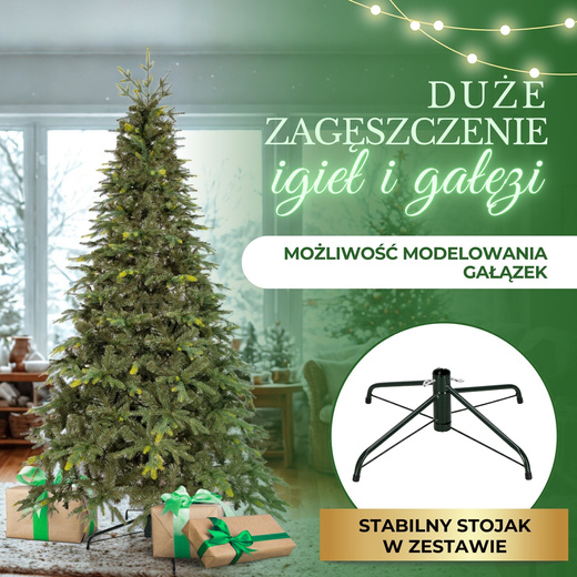 Choinka sztuczna 240 cm świerk naturalny jak żywy, ze stojakiem nowoczesny gęsty 