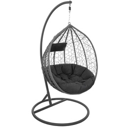 Kokon ogrodowy rattanowy z poduszkami fotel wiszący bujak huśtawka na metalowym stelażu szara