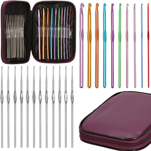 Zestaw do szydełkowania 22 szt. i etui szydełka z aluminium i stali nierdzewnej