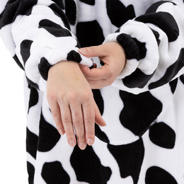 Kocobluza damska oversize koc bluza 2w1 z kapturem ciepła szlafrok futrzak czarno-biały