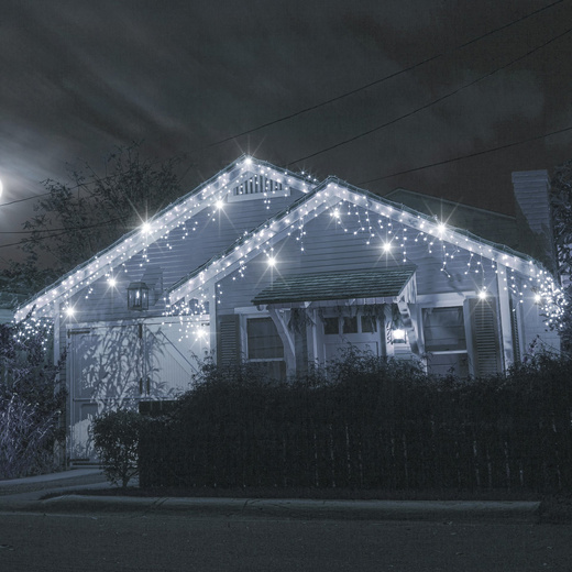 Kurtyna świetlna 14,5 m girlanda, lampki wewnętrzno-zewnętrzne 300 led sople zimny biały z flash
