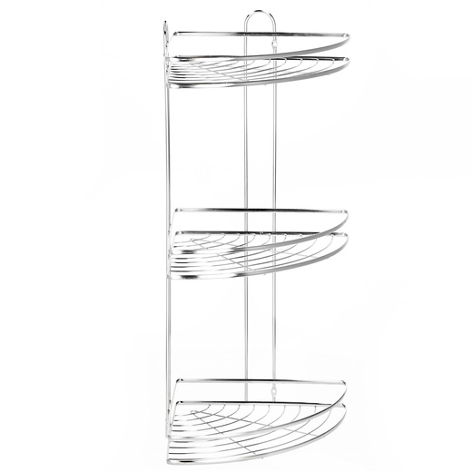 Półka łazienkowa narożna pod prysznic 3 poziomy, wisząca, srebrna