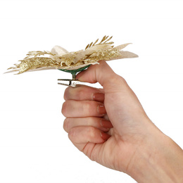 Gwiazda betlejemska, sztuczny kwiat, poinsecja kremowo-złota z brokatem na klipsie