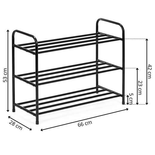 Szafka na buty 3 poziomy stalowa z półkami na obuwie regał 66 x 28 x 53 cm stojak czarny