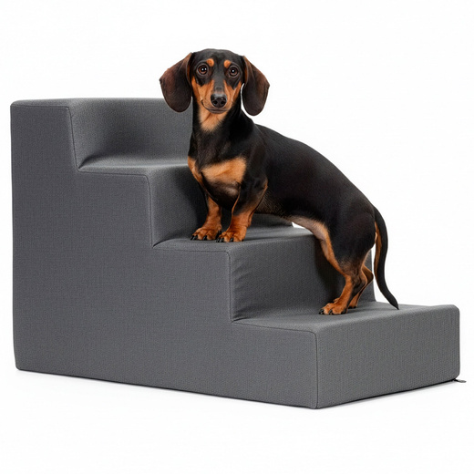 Schodki dla psa do łóżka 40 cm podest, rampa 4-stopniowa, miękkie schody ciemnoszare