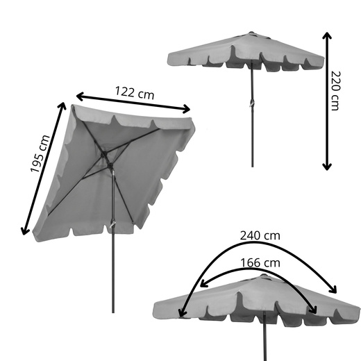 Parasol ogrodowy 240 cm duży składany z korbką na balkon, taras jasnoszary