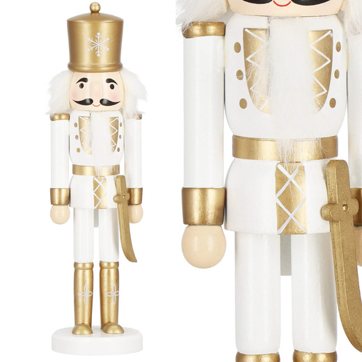 Dziadek do orzechów 30 cm z mieczem drewniany żołnierzyk złoty, figurka świąteczna