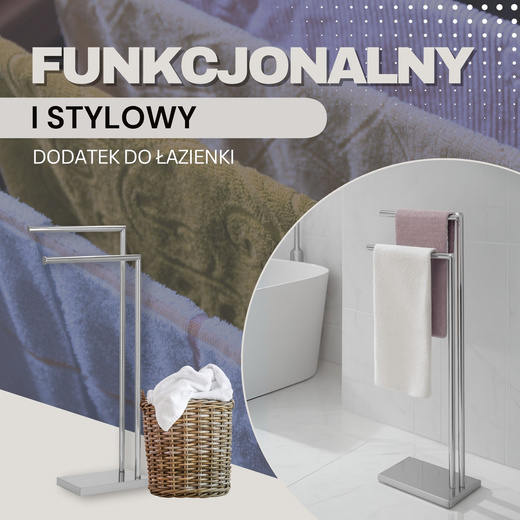 Wolnostojący wieszak łazienkowy na ręczniki, podwójny 80 cm srebrny 