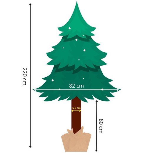 Choinka na pniu 220 cm sztuczna sosna diamentowa ośnieżona premium ze stojakiem i jutą