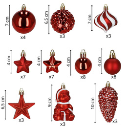 Bombki choinkowe 47 szt. zestaw dekoracji świątecznych, nietłukące, czerwony, złoty, biały