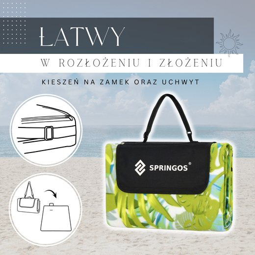 Koc plażowy piknikowy 200x200 cm na biwak mata zielona