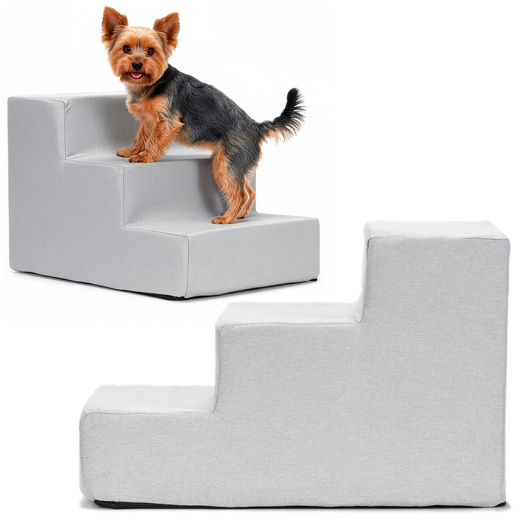 Schodki dla psa do łóżka 30 cm podest, rampa 3-stopniowa, miękkie schody szare