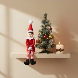 Skrzat świąteczny, dekoracja Boże Narodzenie 40 cm elf siedzący