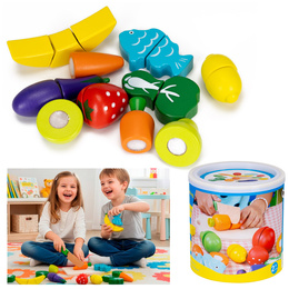 Owoce i warzywa drewniane dla dzieci, nożyk do krojenia, zabawki zestaw 13 el. kolorowe