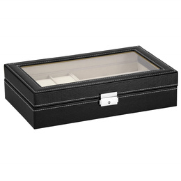 Szkatułka na zegarki 30x20x8cm czarno-kremowy, ekoskóra organizer z przegródkami i lusterkiem