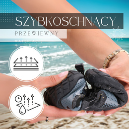Buty do wody, męskie rozm. 41 szybkoschnące buty na plaże, szaro-czarne