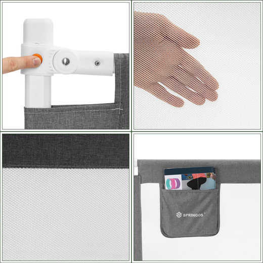 Barierka ochronna do łóżka 160 cm zabezpieczająca uniwersalna dla dzieci składana szara