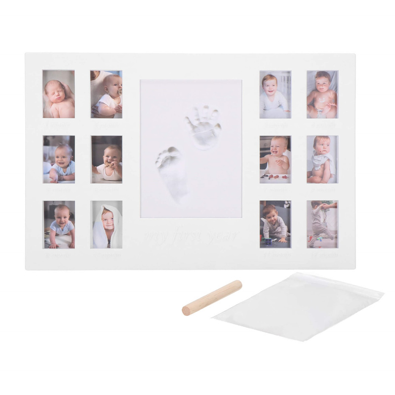 Multiramka na zdjęcia, odlew rączki i stópki, wałek, glinka, prezent na baby shower, chrzest, biała