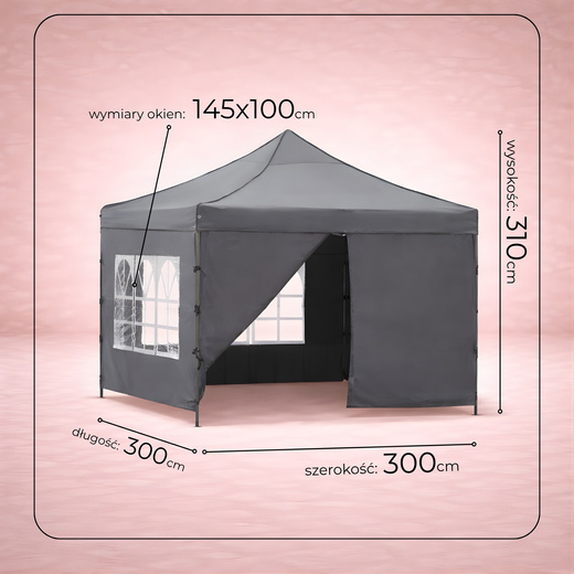 Namiot handlowy 3x3 m ogrodowy pawilon targowy ekspresowy na imprezy, catering ciemnoszary