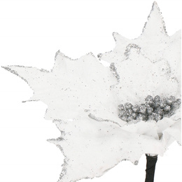 Gwiazda betlejemska, sztuczny kwiat, poinsecja biała z brokatem