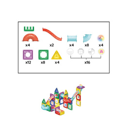 Klocki magnetyczne, konstrukcyjne zestaw 66 szt. tunel kulkowy, kulki LED