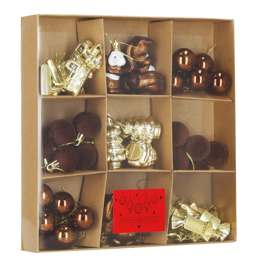 Bombki choinkowe 40 szt. zestaw dekoracji świątecznych, nietłukące, brązowy, złoty, biały