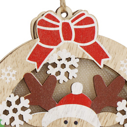 Zawieszka choinkowa renifer świecąca ozdoba świąteczna drewniana na baterię