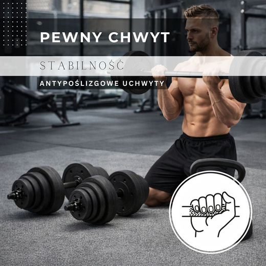 Hantle regulowane 30 kg zestaw obciążeń gryf do treningu siłowego talerze zaciski