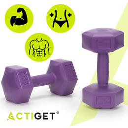 Ciężarki 2x2kg hexagonalne do ćwiczeń fitness hantle zestaw 2 szt. fioletowe