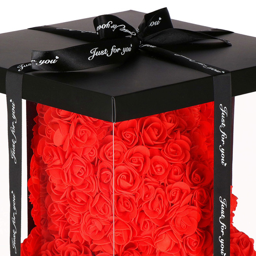 Miś z płatków róż czerwony 25 cm rose bear z białym sercem