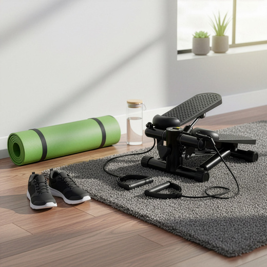 Stepper prosty do ćwiczeń z linkami i licznikiem, trening cardio, fitness czarny