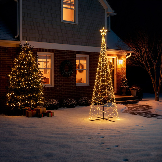 Choinka LED do ogrodu 500 cm dekoracja świecąca świąteczna 840 LED ciepły biały + ciepły biały flash
