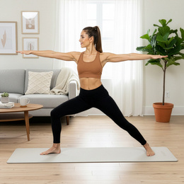 Mata do jogi, ćwiczeń fitness 183x61 cm antypoślizgowa, materac do stretchingu, jasny beż