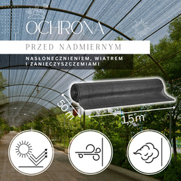 Siatka cieniująca 63% osłonowa 1,5x50 m antracytowa 200 szt. opasek zaciskowych