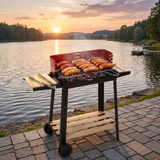 Grill węglowy, ogrodowy z regulowaną wysokością rusztu, przenośny