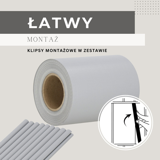 Taśma ogrodzeniowa i klipsy mocujące 20 szt. PVC 35 m x 19 cm 450 g/m2 szary