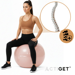 Piłka 65 cm do ćwiczeń pilates, rehabilitacyjnych, stretchingu z pompką, pudrowy róż