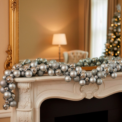 Girlanda świąteczna 160 cm łańcuch z bombek 130 szt. srebrne