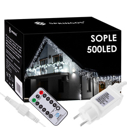 Kurtyna świetlna z pilotem 500 led girlanda, lampki wewnętrzno-zewnętrzne sople zimny biały